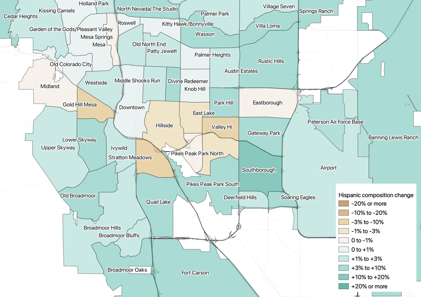 Hispanic composition change - Colorado Springs